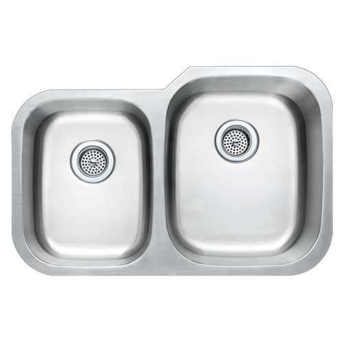 Envy Stainless Steel Sink, 16 Gauge, 40/60, 31-7/16" (L) x 20-7/16" (H) x 7.5/9" (D)
